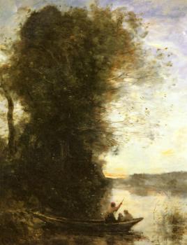 讓 巴蒂斯特 卡米耶 柯羅 Le Batelier Quittant La Rive Avec Une Femme Et Un Enfant Assis Dans Sa Barque, Soleil Couchant 讓 巴蒂斯特 卡米耶 柯羅 Le Batelier Quittant La Rive Avec Une Femme Et Un Enfant Assis Dans Sa Barque, Soleil Couchant